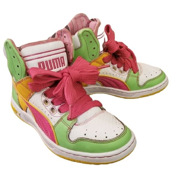 Puma Unlimited Hi Limited Women’s 2009 High Tops Size US 6 Pink Green Yellow - Picture 1 of 7